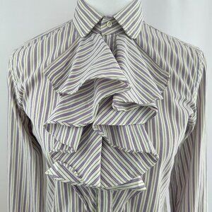 Ralph Lauren Preppy Romantic Ruffle Striped Blouse – Size 6 Small